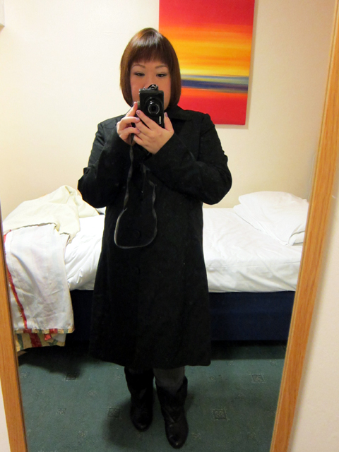 Black button-down coat from NEXT & Boots from SCHU